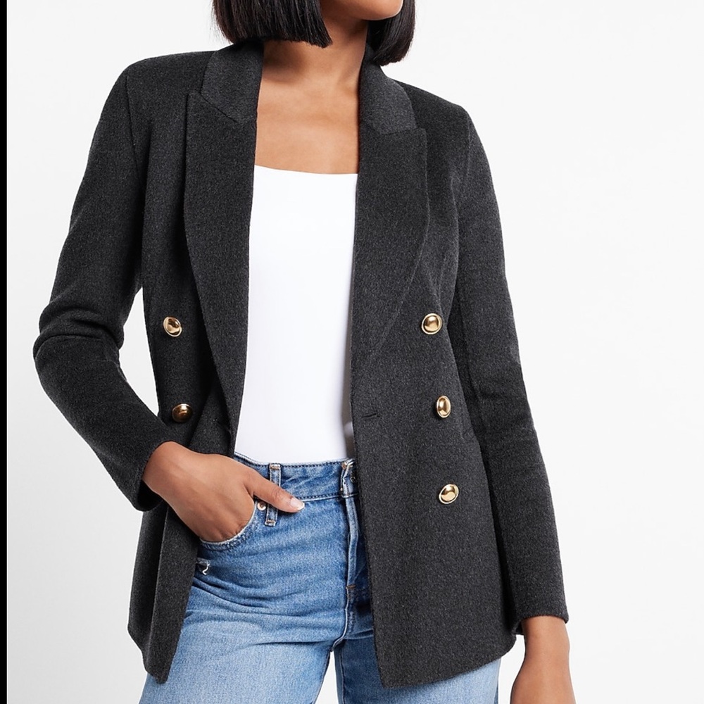 Express wool blend double breasted novelty button blazer jacket